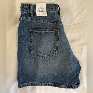 Zara Men's Rigid Mom Fit Denim Bermuda Shorts - Blue